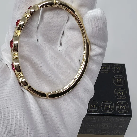 Monet Gold Tone Red Rhinestone Crystal Bangle Bracelet NIB - Picture 3 of 11